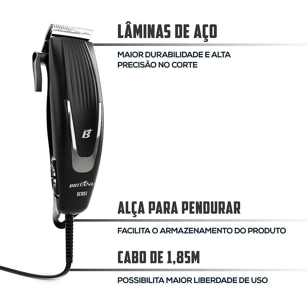 Cortador De Cabelos Britânia BCR03 9 Acessórios 18W 220V