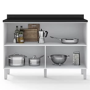 Armário de Cozinha Compacta Bartira Jaspe com 6 Portas, 3 Gavetas e 6 Prateleiras - 260,4cm de largura Branco/Cinza