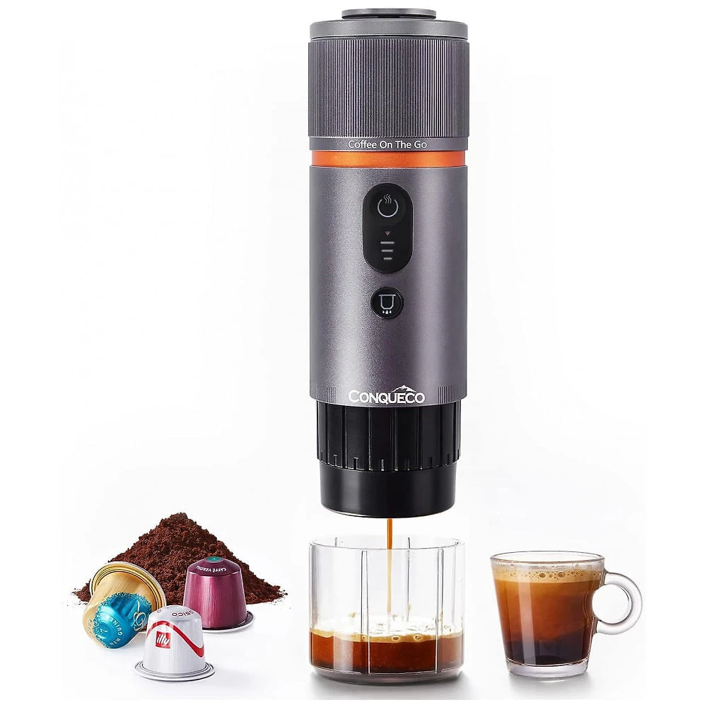 Máquina de Café Portátil USB para Carro com Bateria para Acampamento, 12V, CONQUECO, Prata