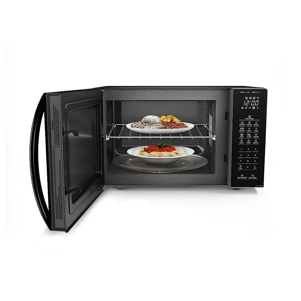 Micro-ondas de bancada panasonic nn-st66nbru 34l 900w dupla refeição preto 110v