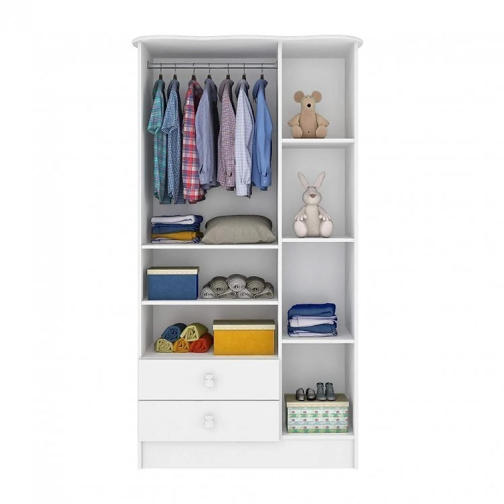 Quarto Infantil 4 Peças com Cama Roupeiro Cômoda e Nicho Docinho Móveis Percasa Branco