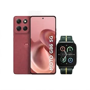 Kit Motorola Moto G86 5G 256GB Vermelho + Smartwatch Moto Watch Fit GPS Verde