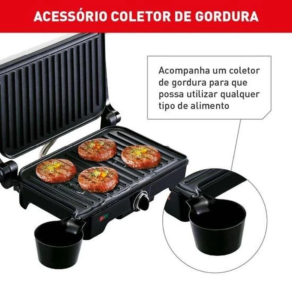 Grill Elétrico Dual Gnox com Abertura de 180 graus  e Placas Antiaderentes Inox para Uso Versátil 110V