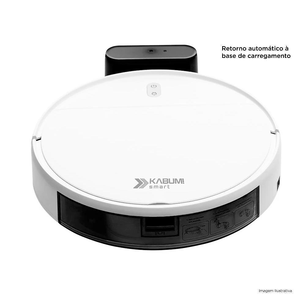 Robô Aspirador e Passa Pano KABUM! smart 100 - 5 Modos de Limpeza, Sensor Anti-Queda, Base de Carregamento - Bivolt - Branco - KBSF005
