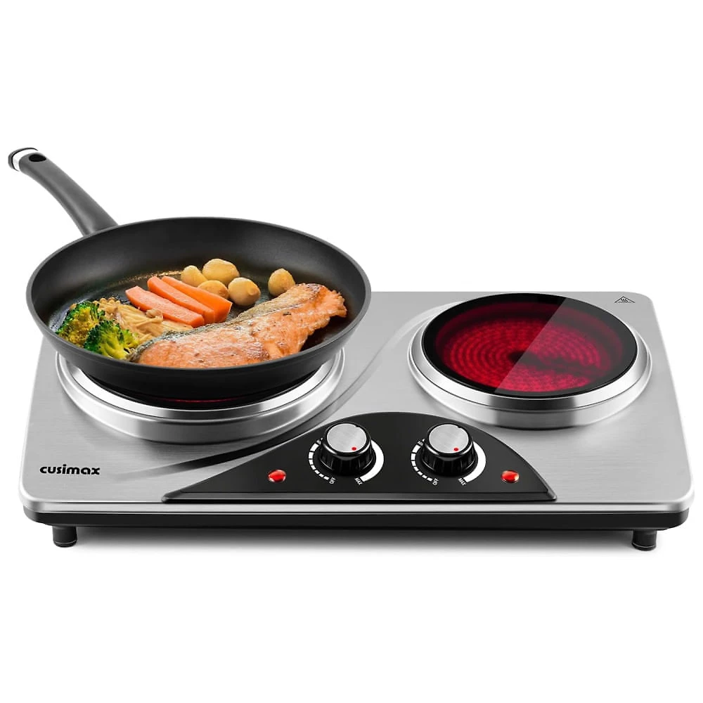 Cooktop Eltrico de Infravermelho Porttil com Queimador Duplo e Aquecimento em Segundos, 110V 1800W, CUSIMAX ES3206C, Prata