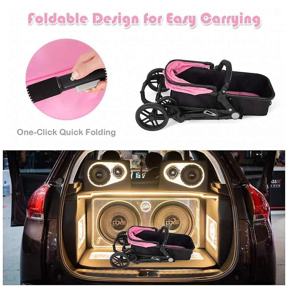 Carrinho de Bebê 2 em 1 com Suspensão e Porta Copos, Baby Joy, Rosa