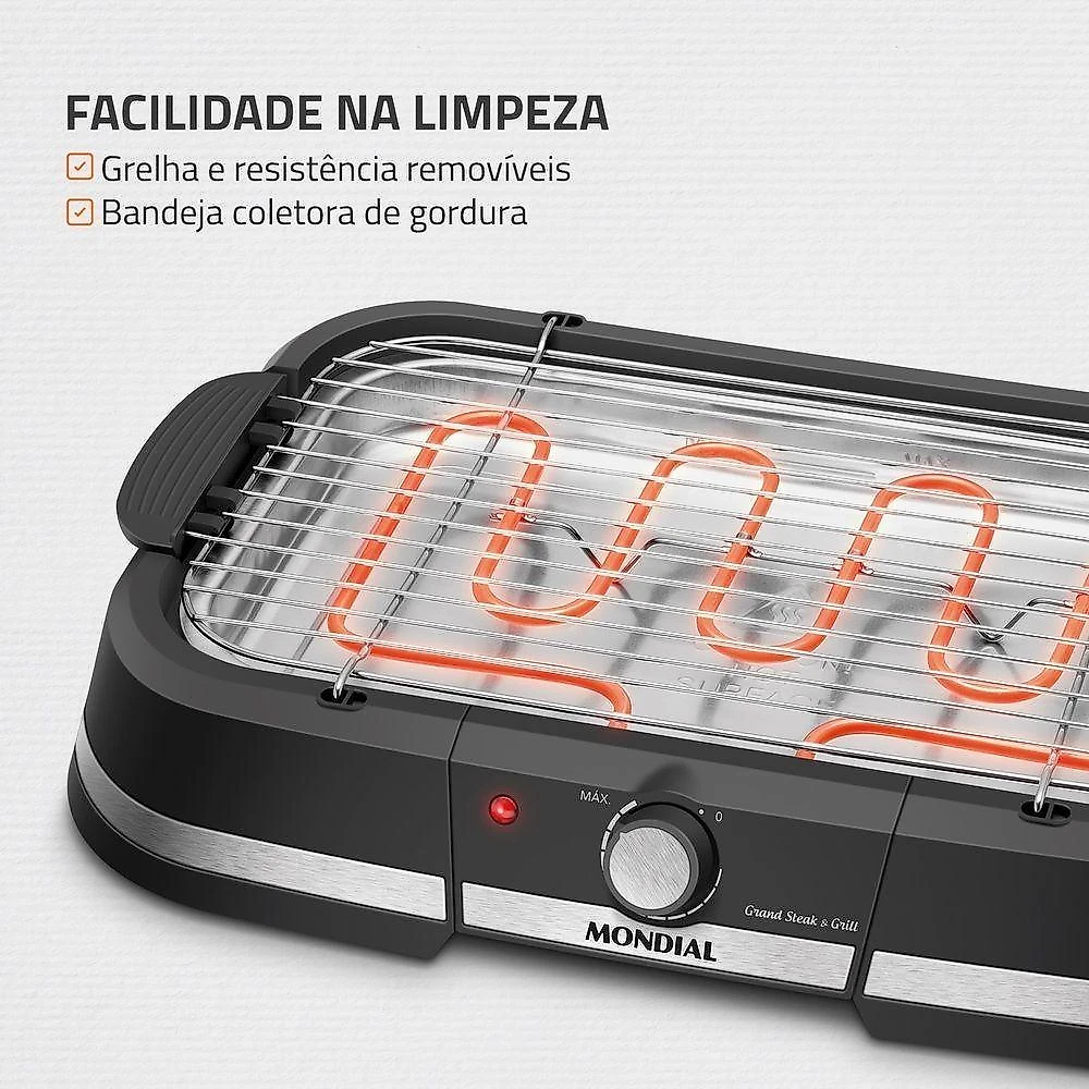 Churrasqueira Elétrica Portátil Mondial CH-08-BI Grand Steak & Grill 2000W Preto 110V