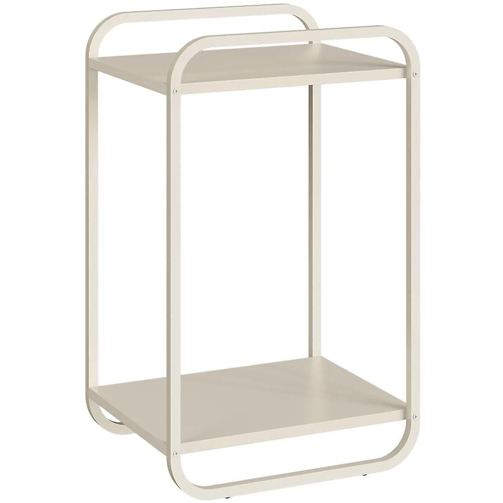Kit Mesa de Centro e Mesa Lateral Alek A03 Orgânico MDF Metal 80CM Off White