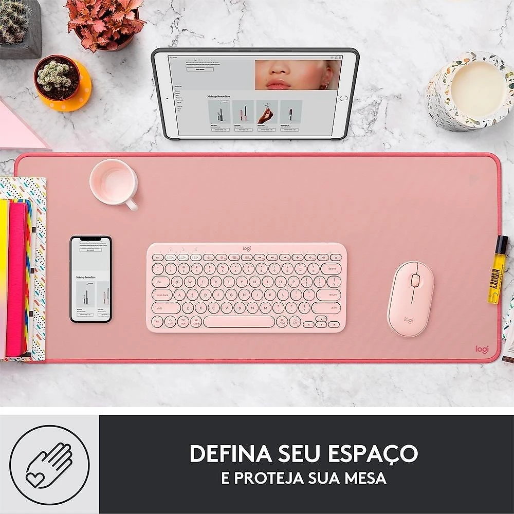 Mousepad Desk Mat Logitech Studio Series, Grande 300x700mm, Antiderrapante, Design Resistente a Respingos, Rosa - 956-000048
