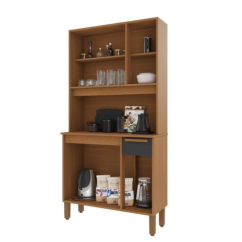 Cozinha Compacta Bari 6 Portas 1 Gaveta MDF-MDP 90CM Freijó e Chumbo webcontinental-7899208864766
