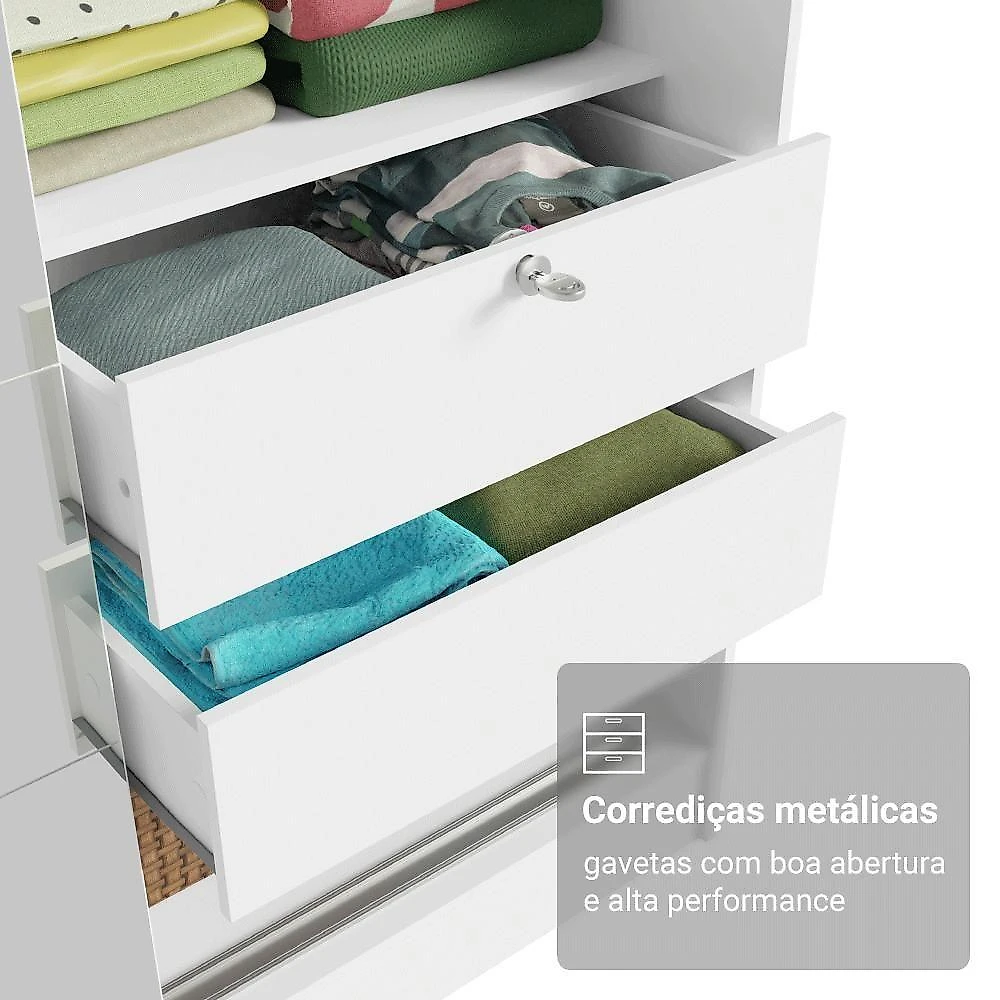 Kit Guarda-roupa Infantil Max 2 Portas De Correr Com Espelho + Cômoda Branco Madesa Branco