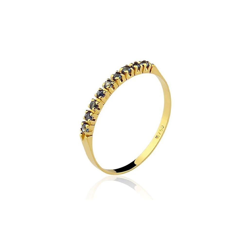Anel Ouro Amarelo 18k Meia Aliança Safira Azul L 10 Tamanho 19
