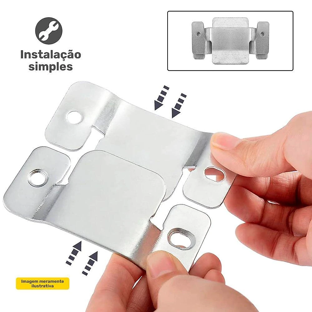 02 Pares Conector De Encaixe Para Móveis Compátivel Sofá Cabeceira Painel Galvanizado - Desk Design