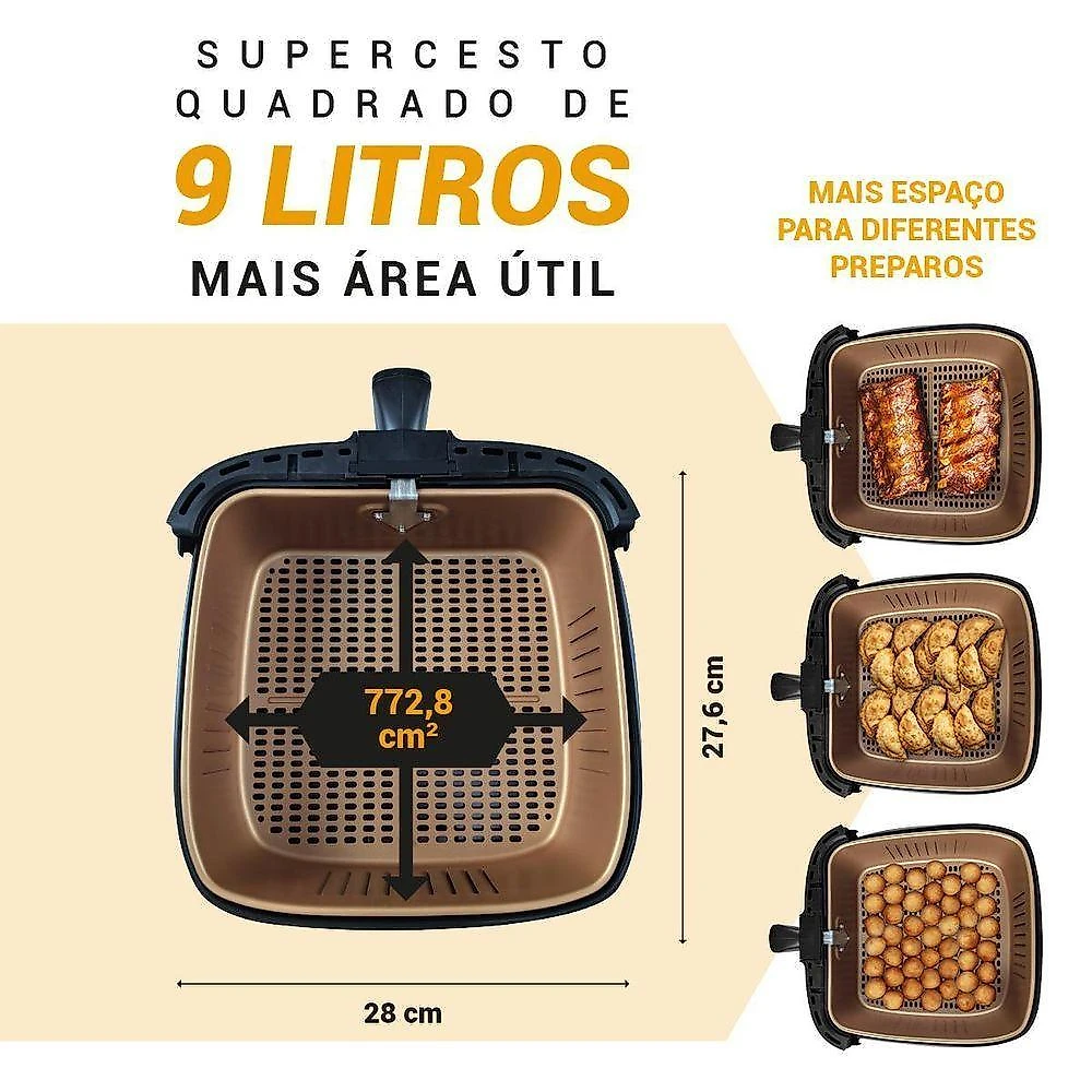 Air Fryer Philco 9L 2000W Cesto Quadrado Gold PAF90B 110V