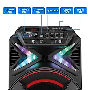 Caixa de Som Amplificada Mondial XSound CM-500-N 500W RMS Bluetooth RGB Bateria Bivolt