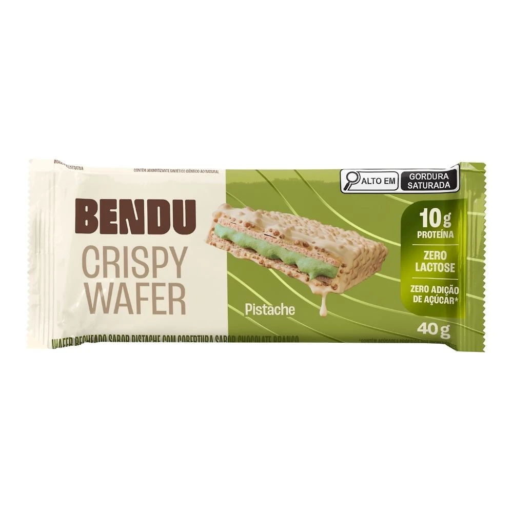 Barra Protein Bendu Crispy Wafer 10g de Proteína Pistache Zero 40g