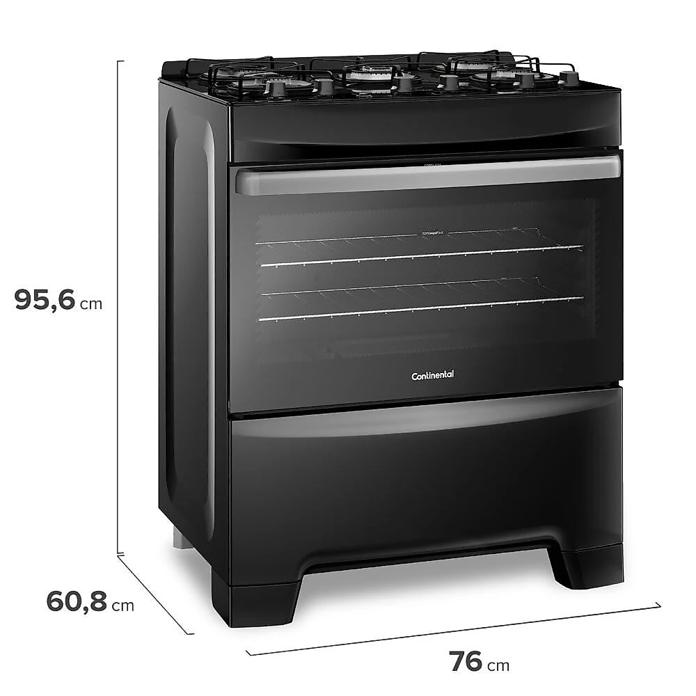 Fogão a Gás de Piso 5 Bocas Continental Mesa de Vidro FC5GP Preto - Bivolt
