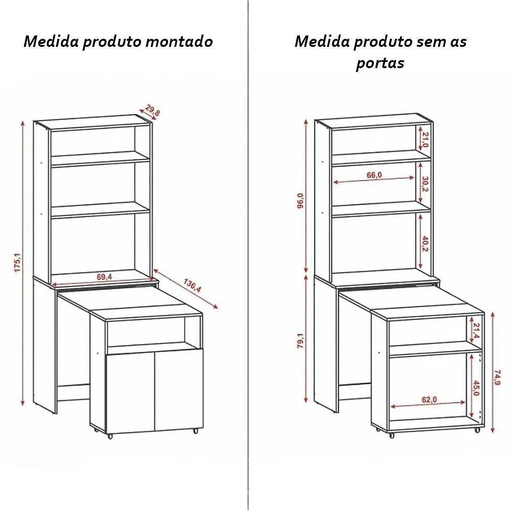 Armário Bancada De Cozinha 2 Portas Com Mesa Retrátil Duo Preto