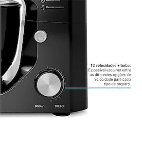 Batedeira Planetária Philco PBP90A 5L 900W Tampa Antirrespingo 12 Velocidades Preta 110V