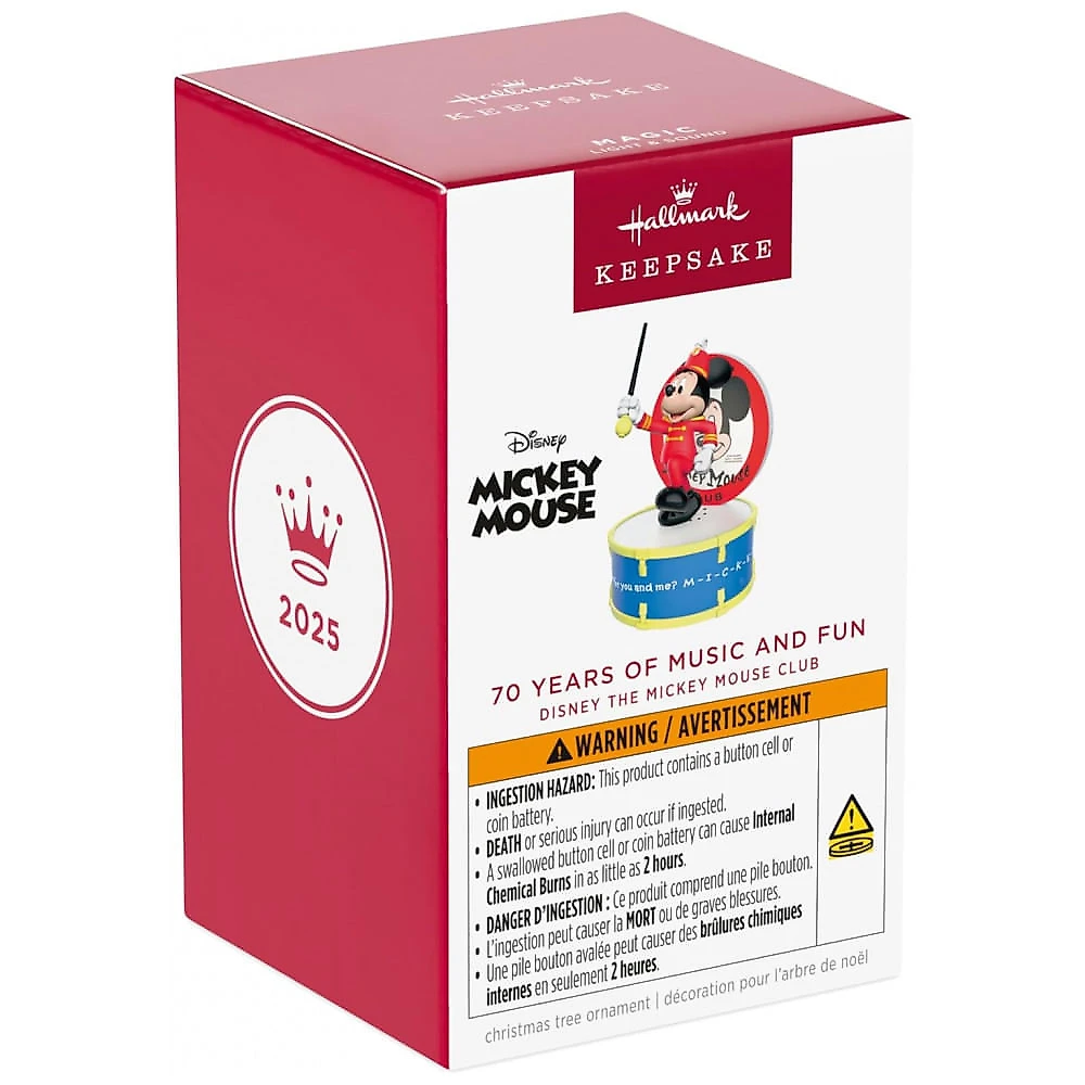Enfeite Natalino Hallmark Keepsake 2025 Disney The Mickey Mouse Club 70 Anos de Música e Diversão, Plástico, 6,4 x 10,8 x 6,4 cm