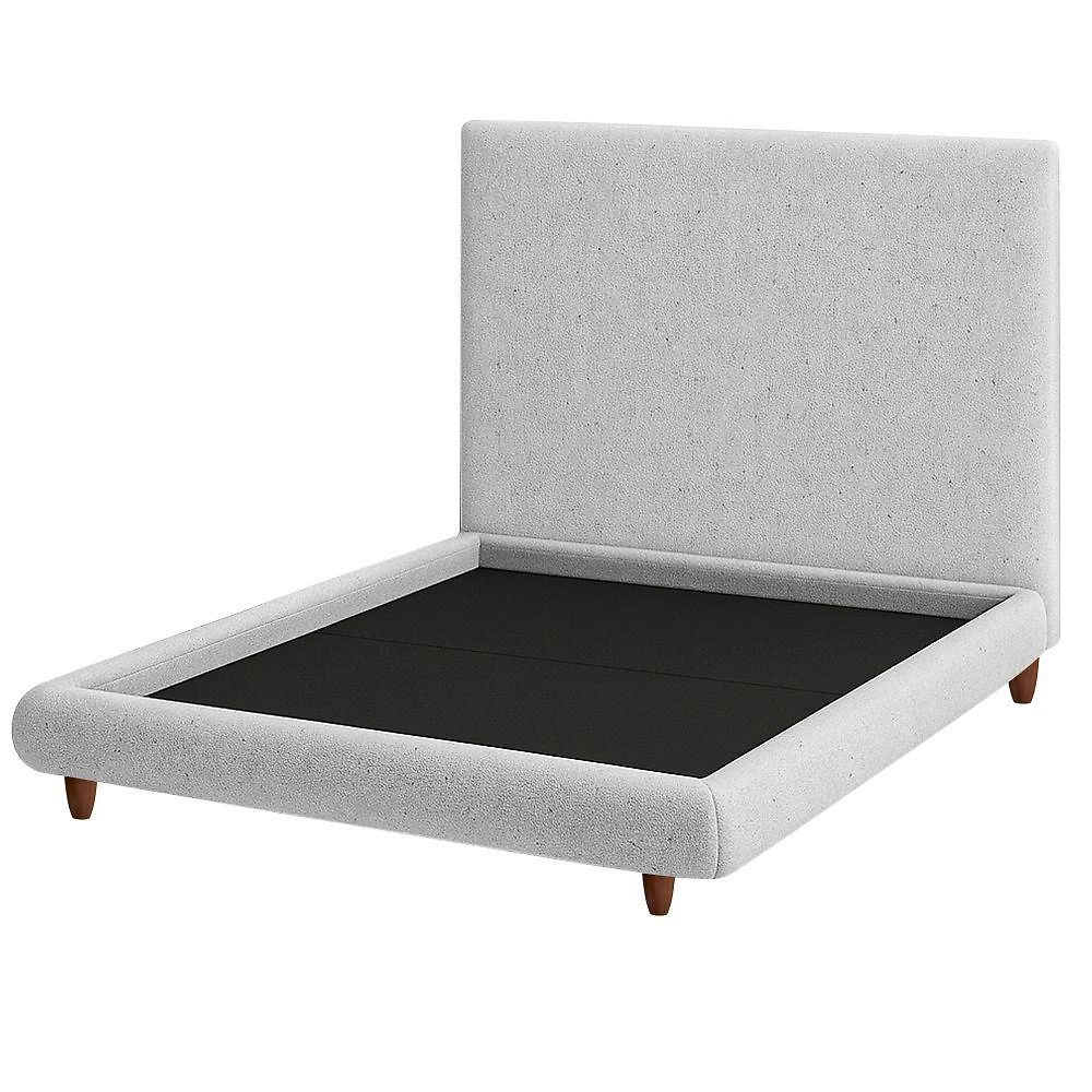 Cama King Pés Madeira Emma Com Cabeceira Parise Linho Cinza Claro - Nexta Casa
