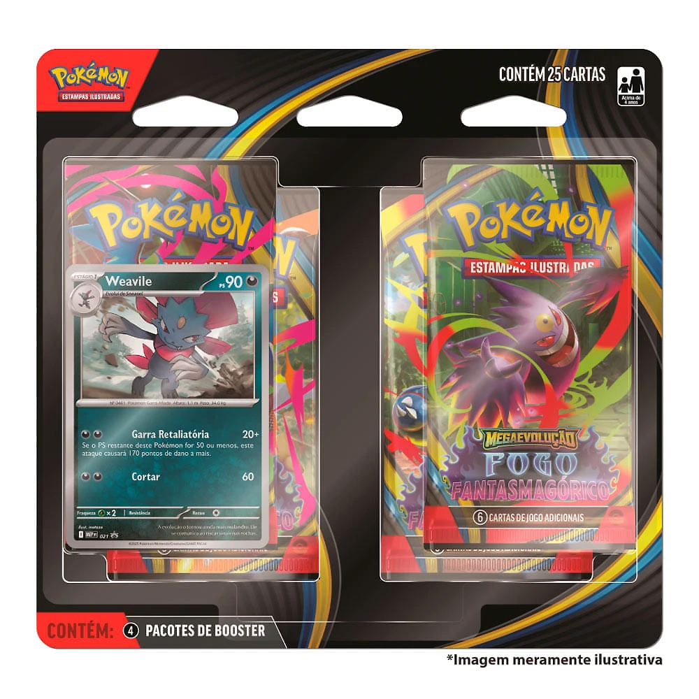 Jogo de Cartas Pokémon Megaevolução Fogo Fantasmagórico Estampas Ilustradas Blister Quadruplo 4 Pacotes