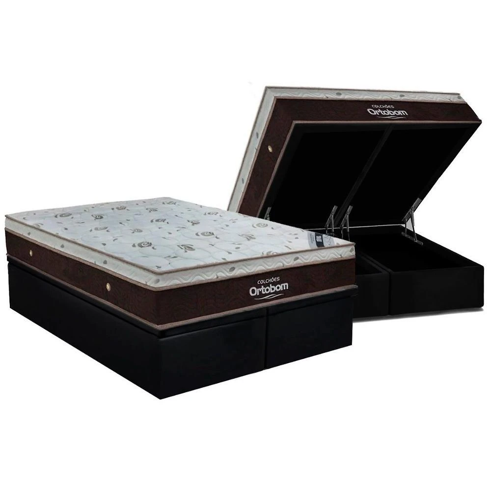 Cama Box Baú: Colchão Molas Ensacadas Ortobom Sleep King + Base Crc Suede Black (193x203)