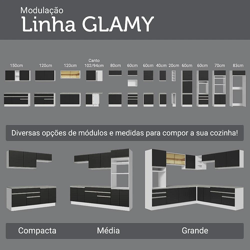 Porta-geladeira 73 cm 1 porta basculante preto/branco/preto glamy madesa