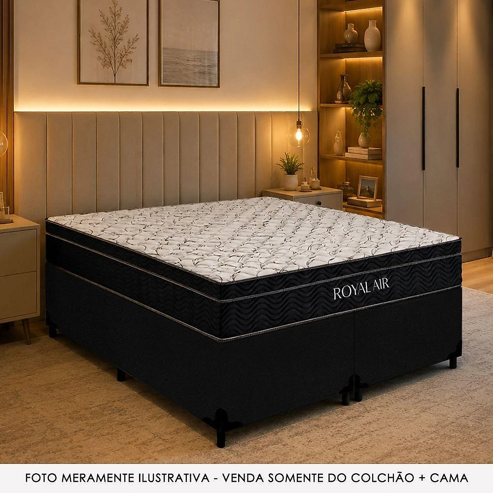 Cama Box com Colchão Casal Royal Air Pillow Top Molas Ensacadas Suede Royal
