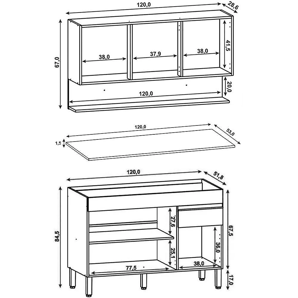Armário De Cozinha E Balcão Com Tampo 120cm Lina K02 Gris/freijó - Mpozenato
