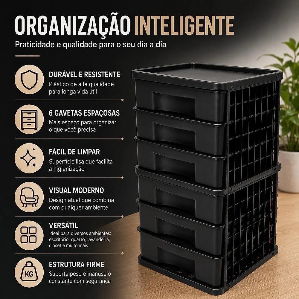 Gaveteiro Organizador 6 Gavetas Moderno Plástico Multiuso Transparente Yeet