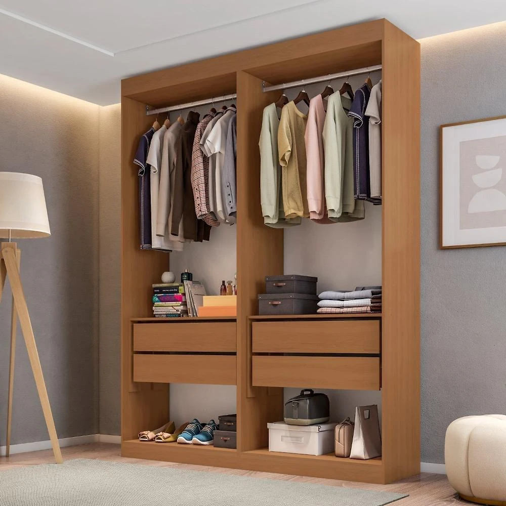 Guarda-Roupa Closet 2 Módulos Roupeiro sem Portas 4 Gavetas Versatille Yescasa Freijó/Branco