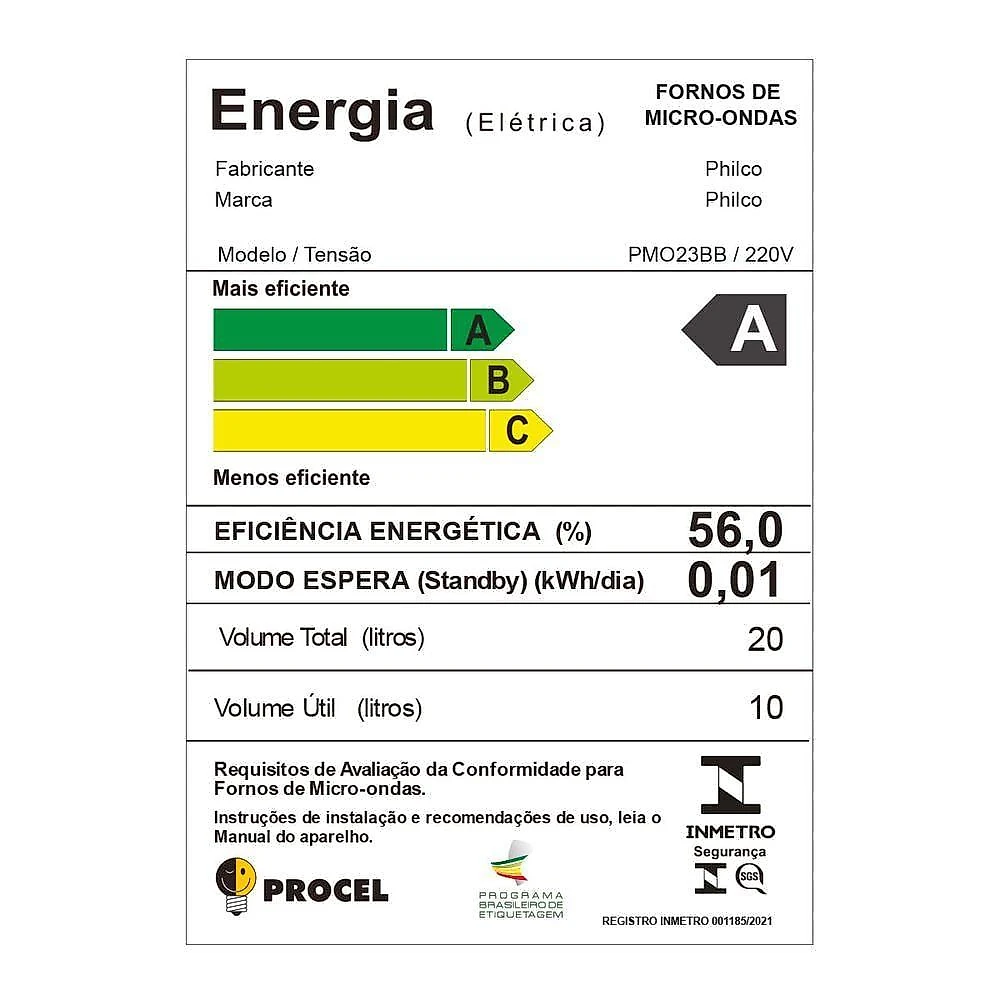 Micro-Ondas 20L Philco Multifunções Limpa Fácil 1100W PMO23BB 220V