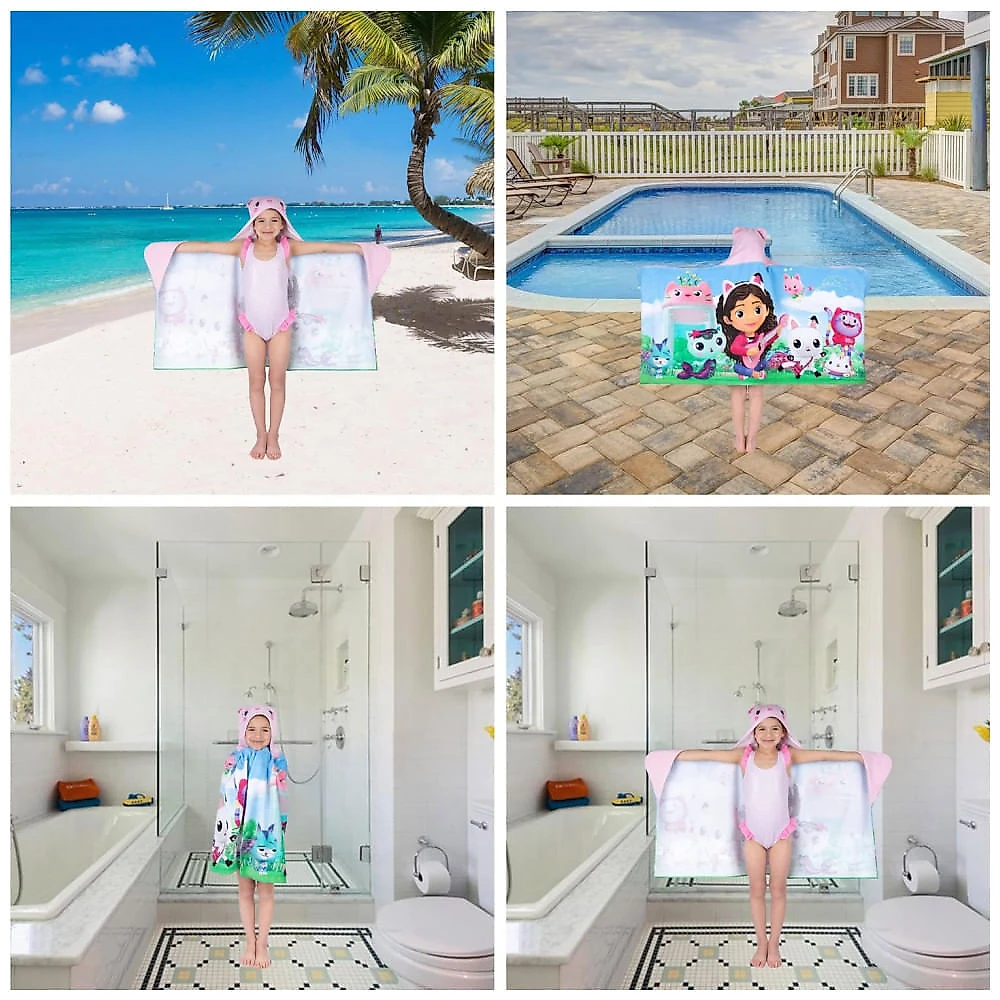 Toalha com Capuz de Algodão Macio Franco Kids DreamWorks Gabby's Dollhouse para Banho, Piscina e Praia, 61 cm x 127 cm