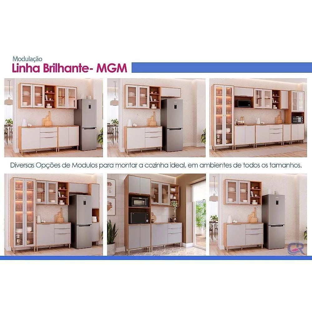 Cozinha Completa 7 Peças Brilhante 2 Portas 2 Gavetas MDF 120CM Cinamomo e Off White