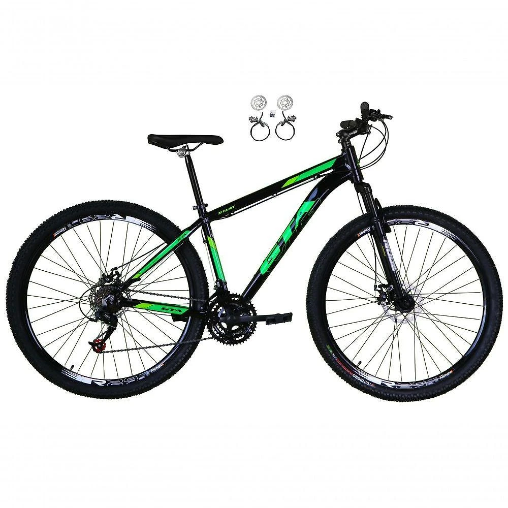 Bicicleta Aro 29 Gta Start 21v Freio A Disco Hidráulico Alumínio Garfo Suspensão - Preto-verde Tam.19