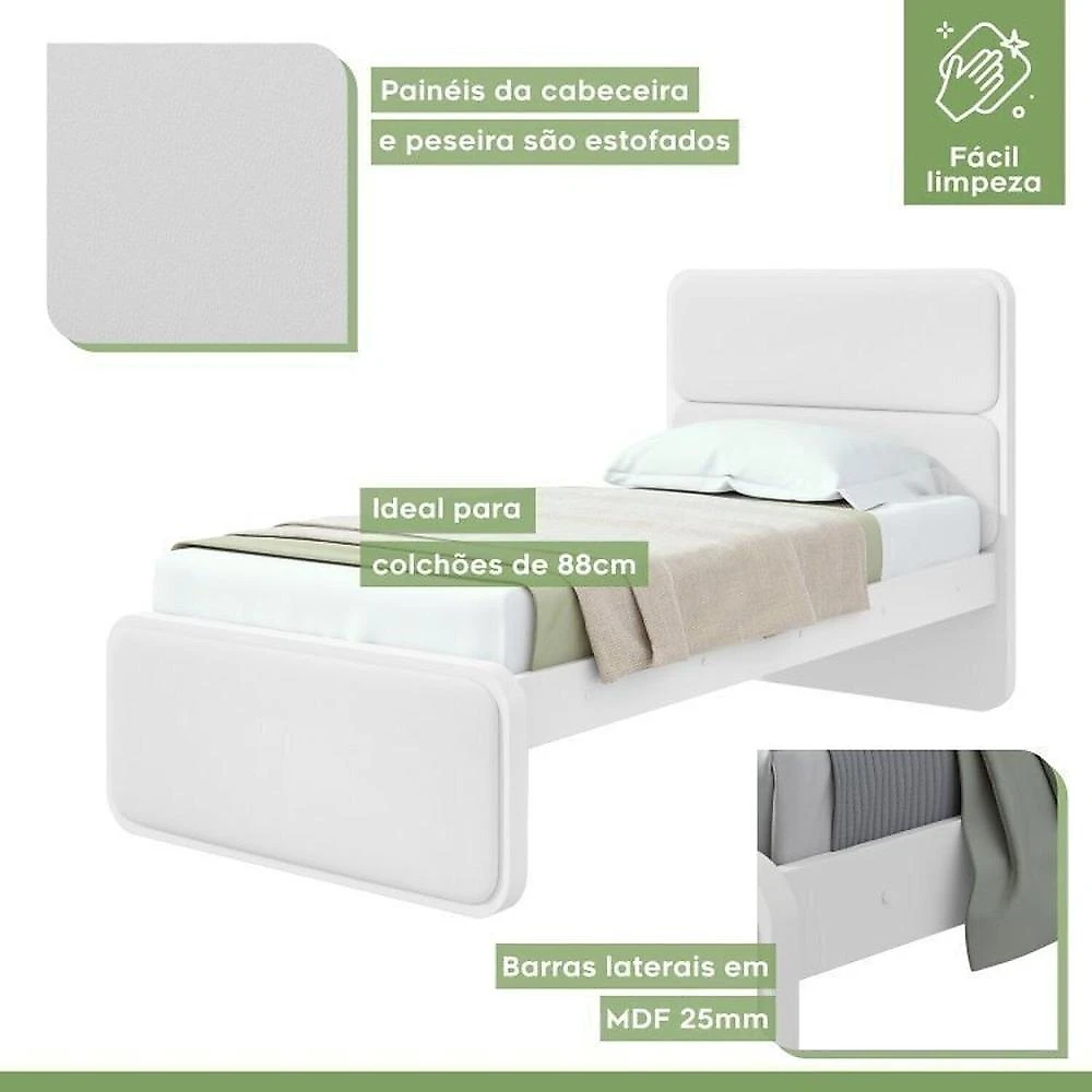 Quarto Infantil com 2 Camas de Solteiro Loop e 1 Cômoda Maggiore Quarto Infantil com 2 Camas de Solteiro Loop e 1 Mesa de Cabeceira Maggiore Branco