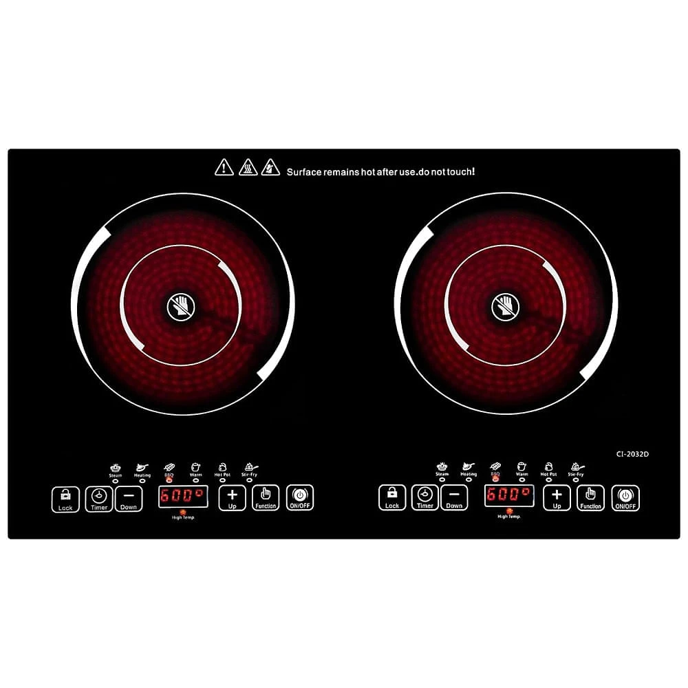 Cooktop de Indução Elétrico de Cerâmica com 2 Queimadores de 60cm e Painel Digital, 110V 2000W, FVBADE, Preto