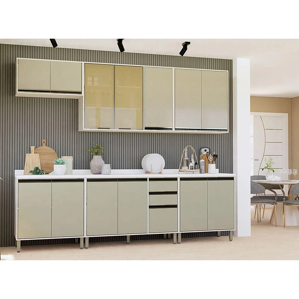 Cozinha Modulada Compacta 5 Peças Com Tampo Linea Luciane Mó Pátina Ff-mocca Laca