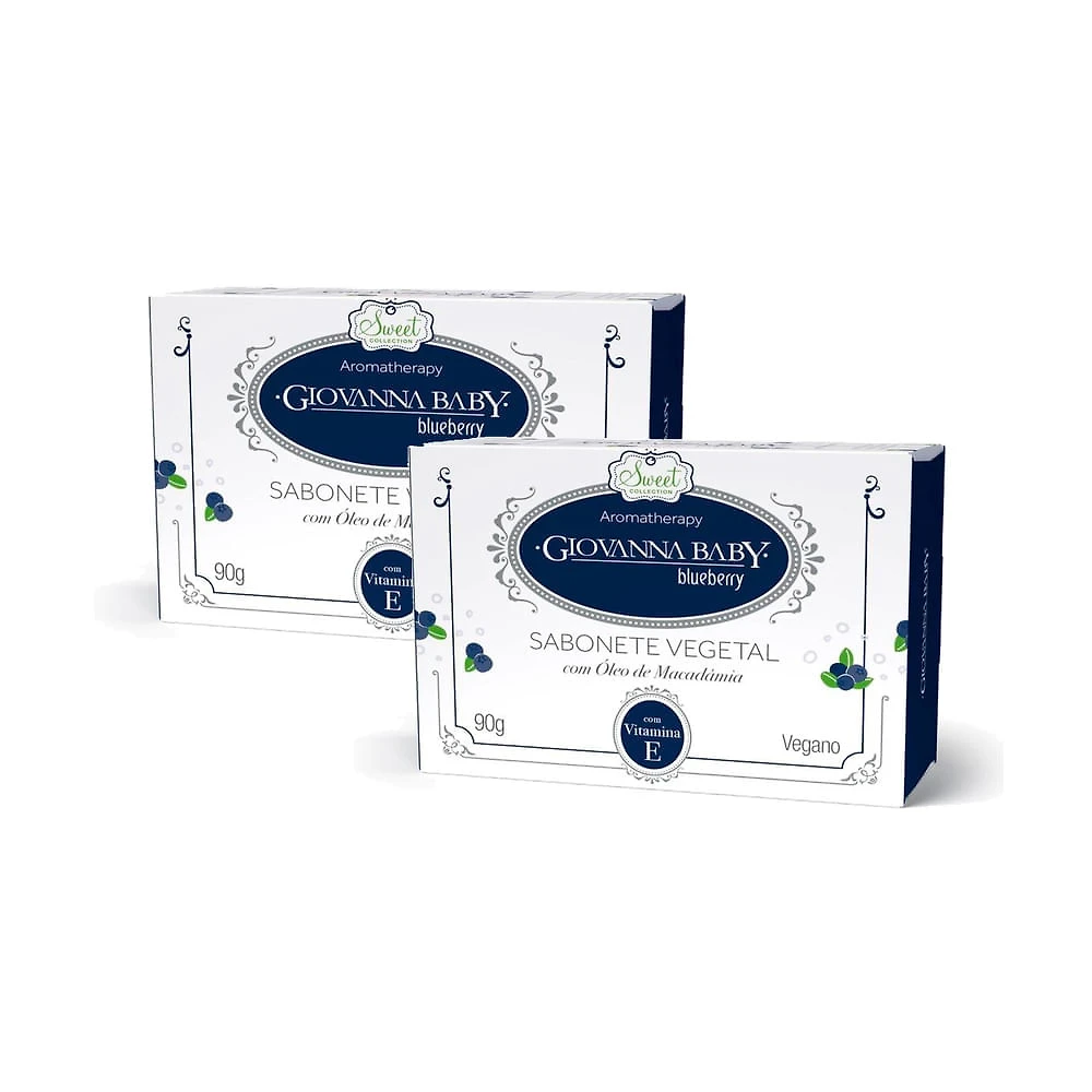 Kit 2 Sabonete Vegetal Giovanna Baby Blueberry com Óleo de Macadâmia e Vitamina E 90g