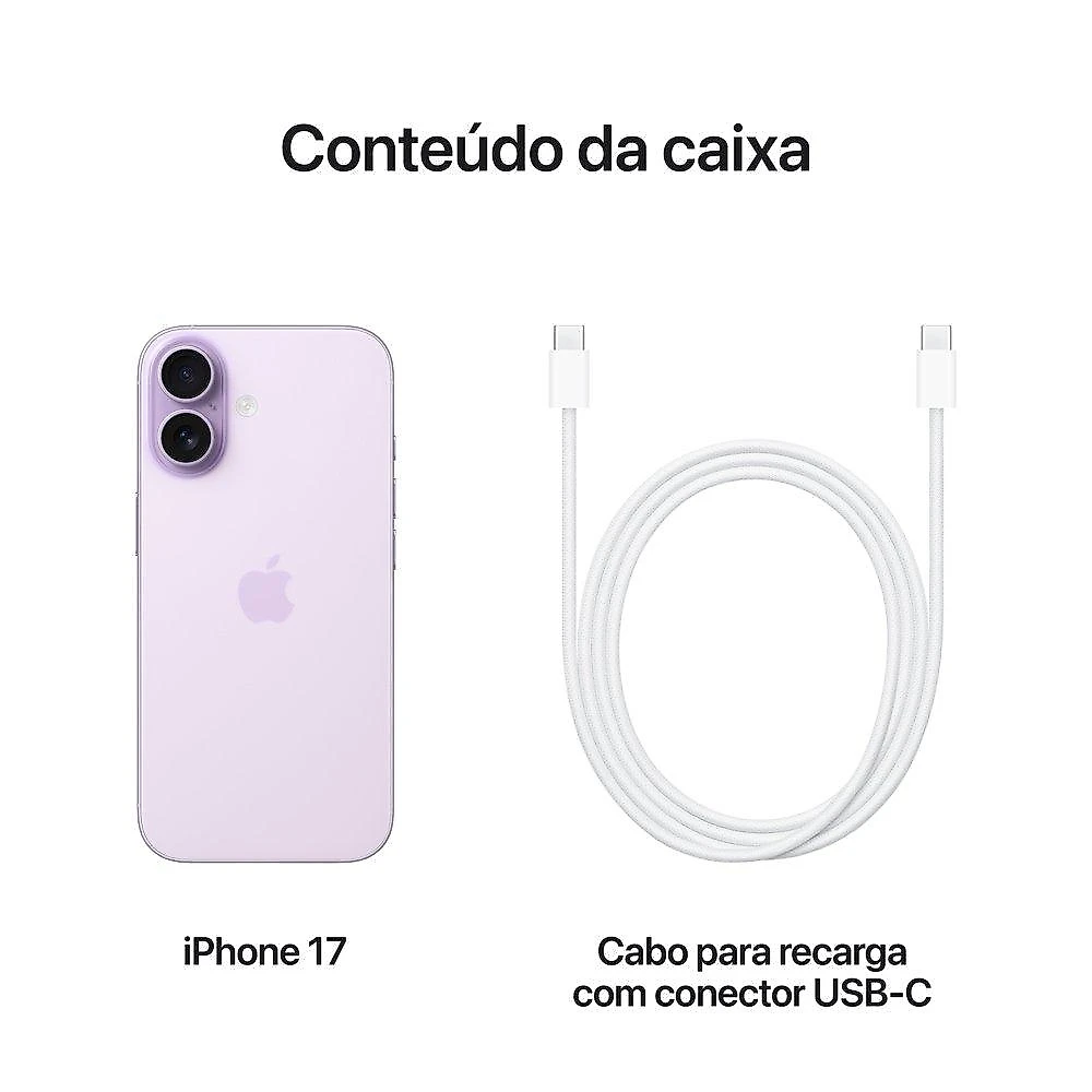 iPhone 17 Apple 256GB, Câmera Dupla Fusion 48MP, Tela 6.3" Super Retina XDR, Lavanda