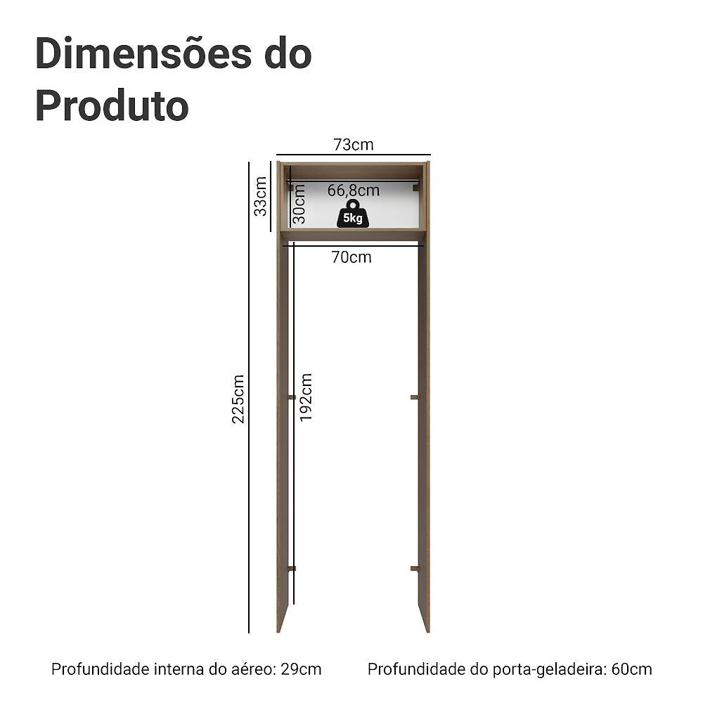 Porta-geladeira 73 cm 1 porta basculante rustic stella madesa