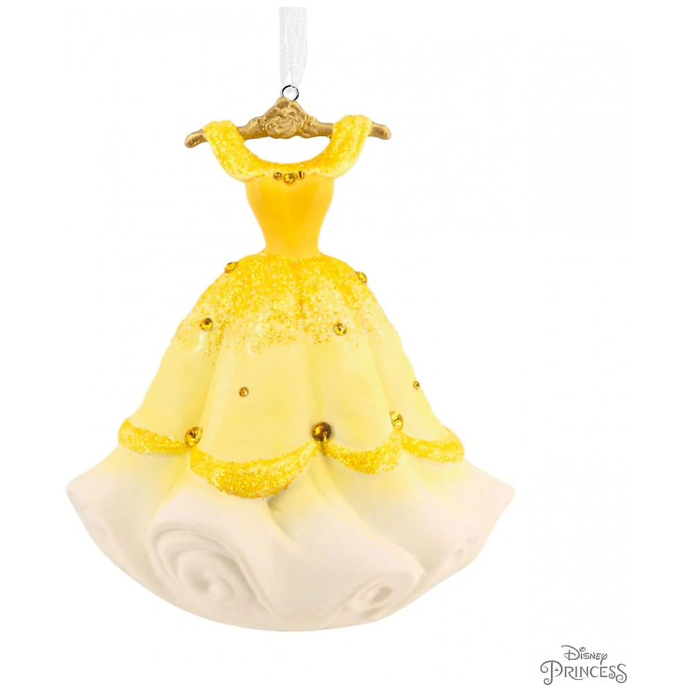 Enfeite Natalino Hallmark Signature 2025 Disney Princesa Bela Vestido Amarelo Cerâmica, 9 x 10 x 7,6cm