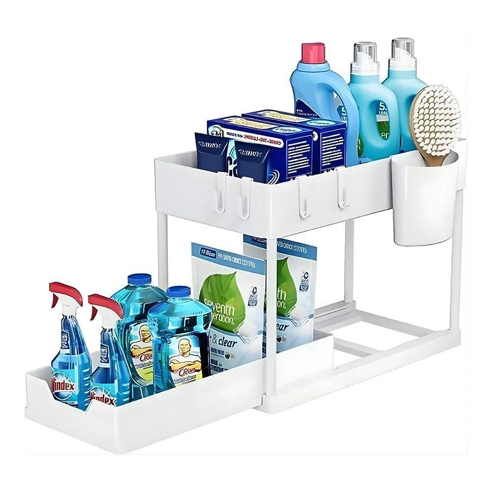 Organizador Multiuso 2 Níveis com Bandeja Corrediça Metal com Pintura Eletrostática Branco