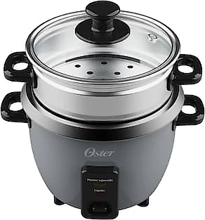Panela Elétrica de Arroz Oster 0,6L Grafite Antiaderente Função Aquecer Tampa de Vidro 110V