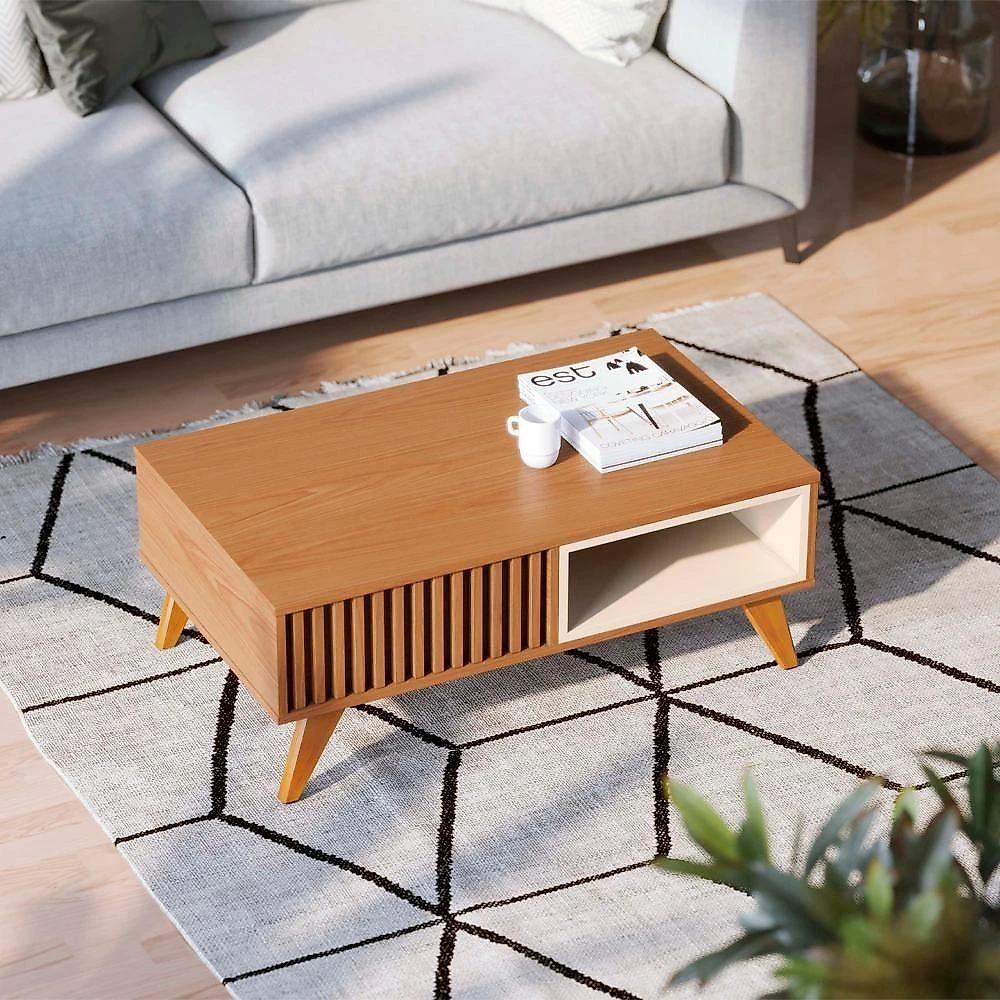 Mesa De Centro Para Sala 91 Cm Jeri Colibri Freijo Off White Matte
