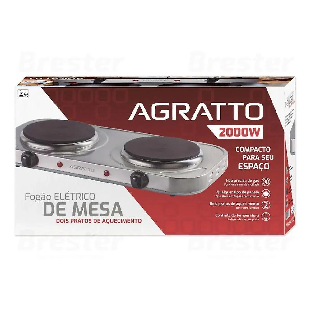 Fogão Elétrico de Mesa Agratto FM-01 2 Bocas Inox Ferro Fundido 110V