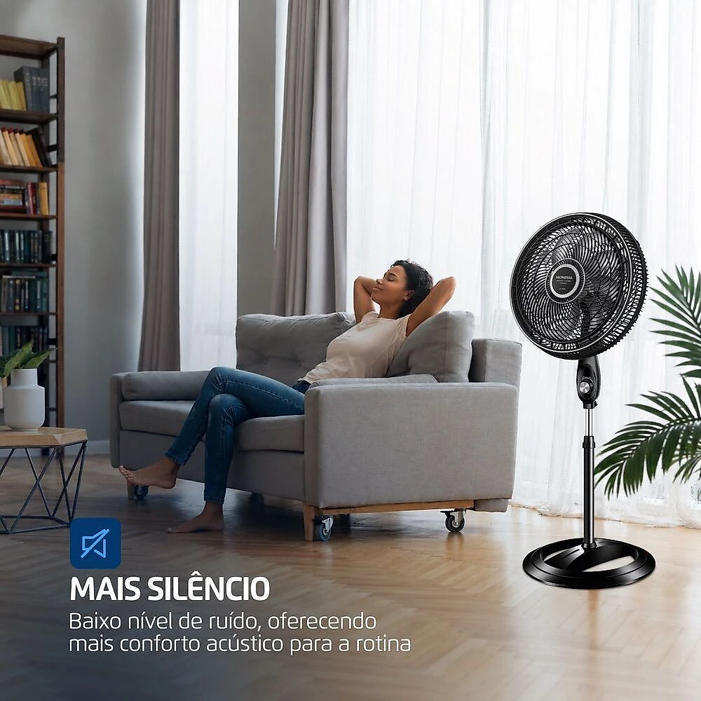 Ventilador de Coluna Mondial 140W 40cm 8 Pás 3 Velocidades Preto e Prata VSTF-40C-8P-BS 220V