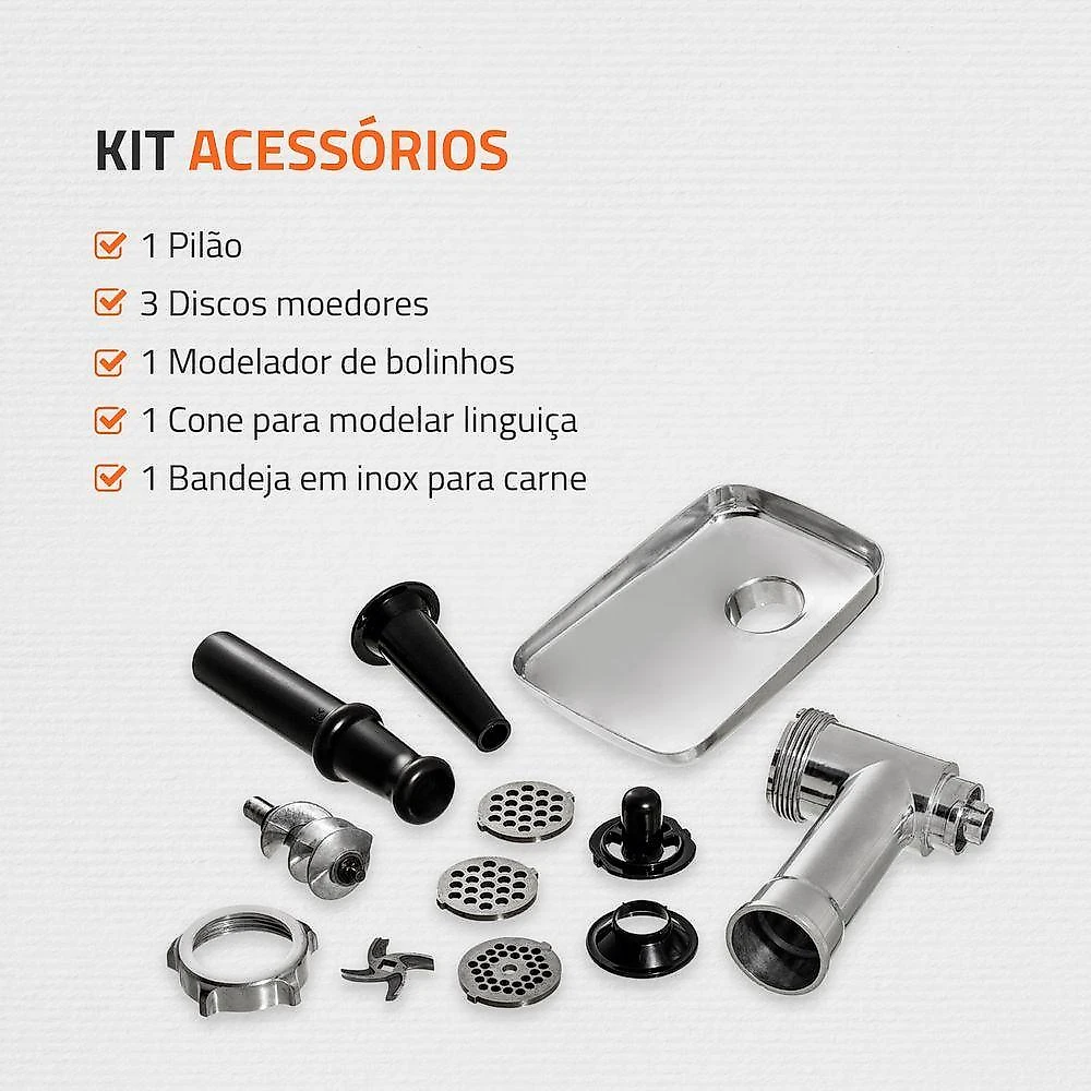 Moedor De Carne Elétrico Mondial Premium Mc-03 Preto/Inox 127V
