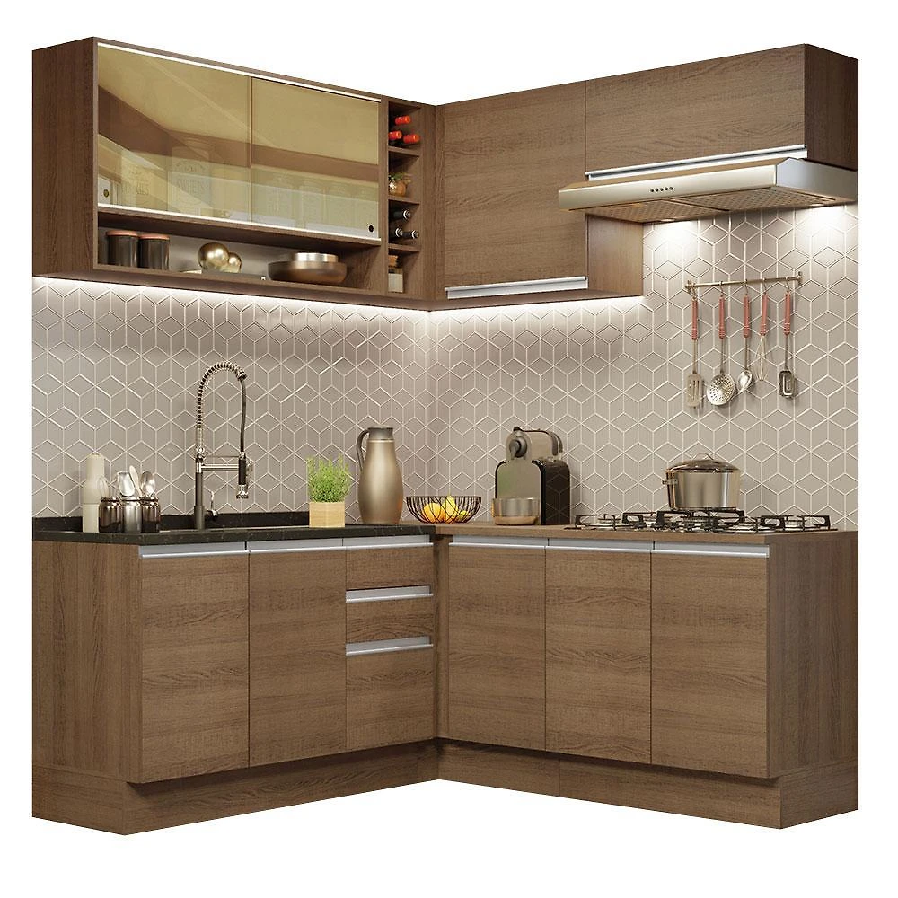 Cozinha completa de canto madesa glamy 349002 com armário e balcão (sem tampo e pia) - rustic